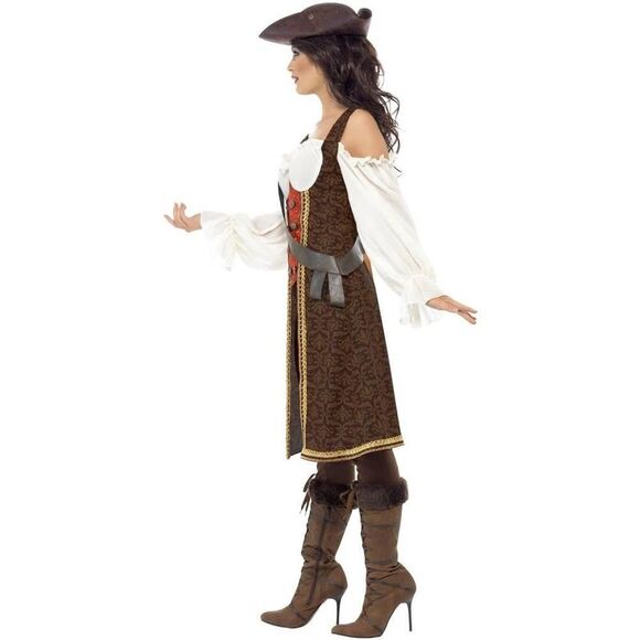 Smiffys Womens/Ladies High Seas Pirate Wench Costume Set / Brown/White/Red